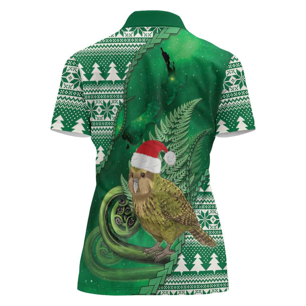 New Zealand Kakapo Christmas In July Women Polo Shirt Silver Fern Santa Xmas Green Color