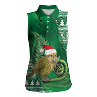 New Zealand Kakapo Christmas In July Women Sleeveless Polo Shirt Silver Fern Santa Xmas Green Color
