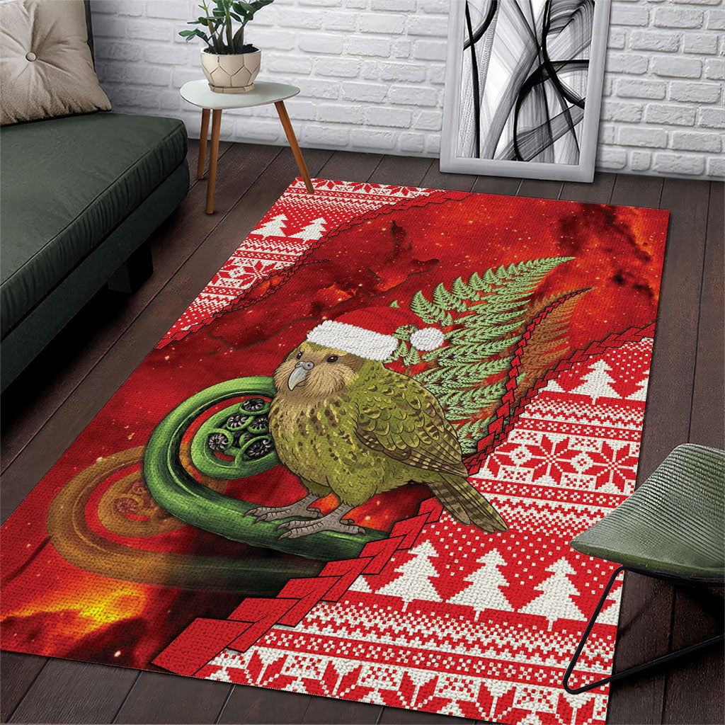 New Zealand Kakapo Christmas In July Area Rug Silver Fern Santa Xmas Red Color