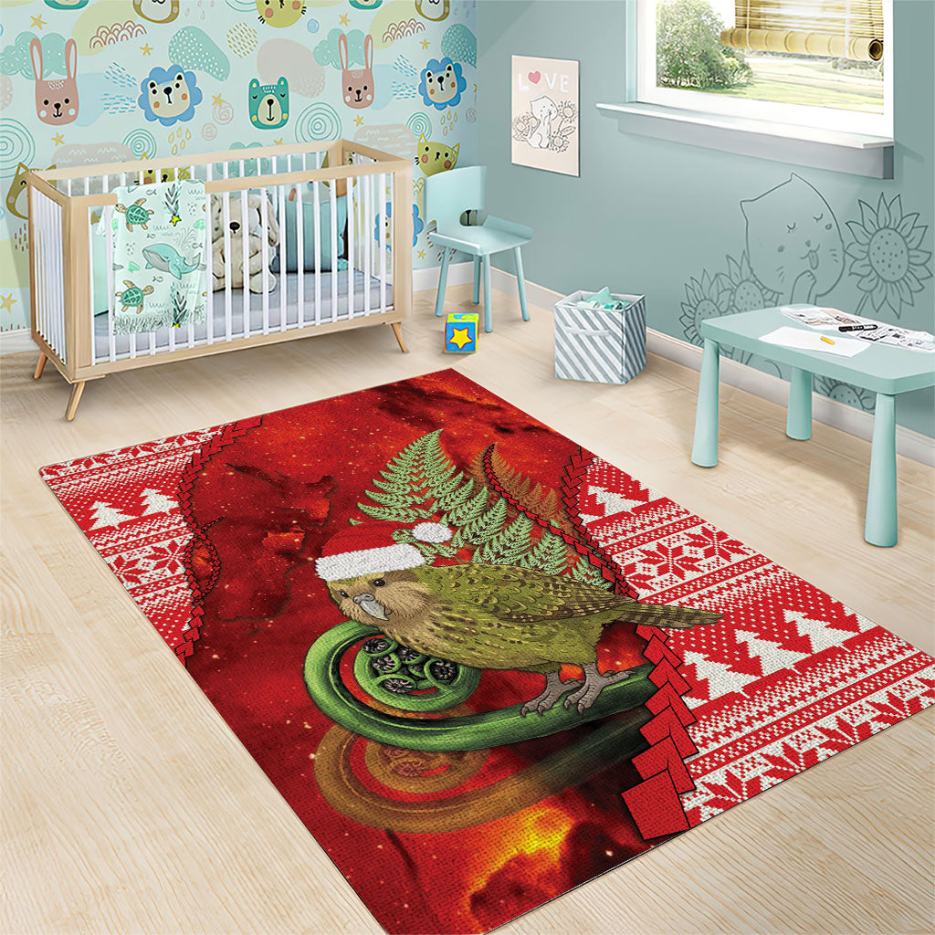 New Zealand Kakapo Christmas In July Area Rug Silver Fern Santa Xmas Red Color