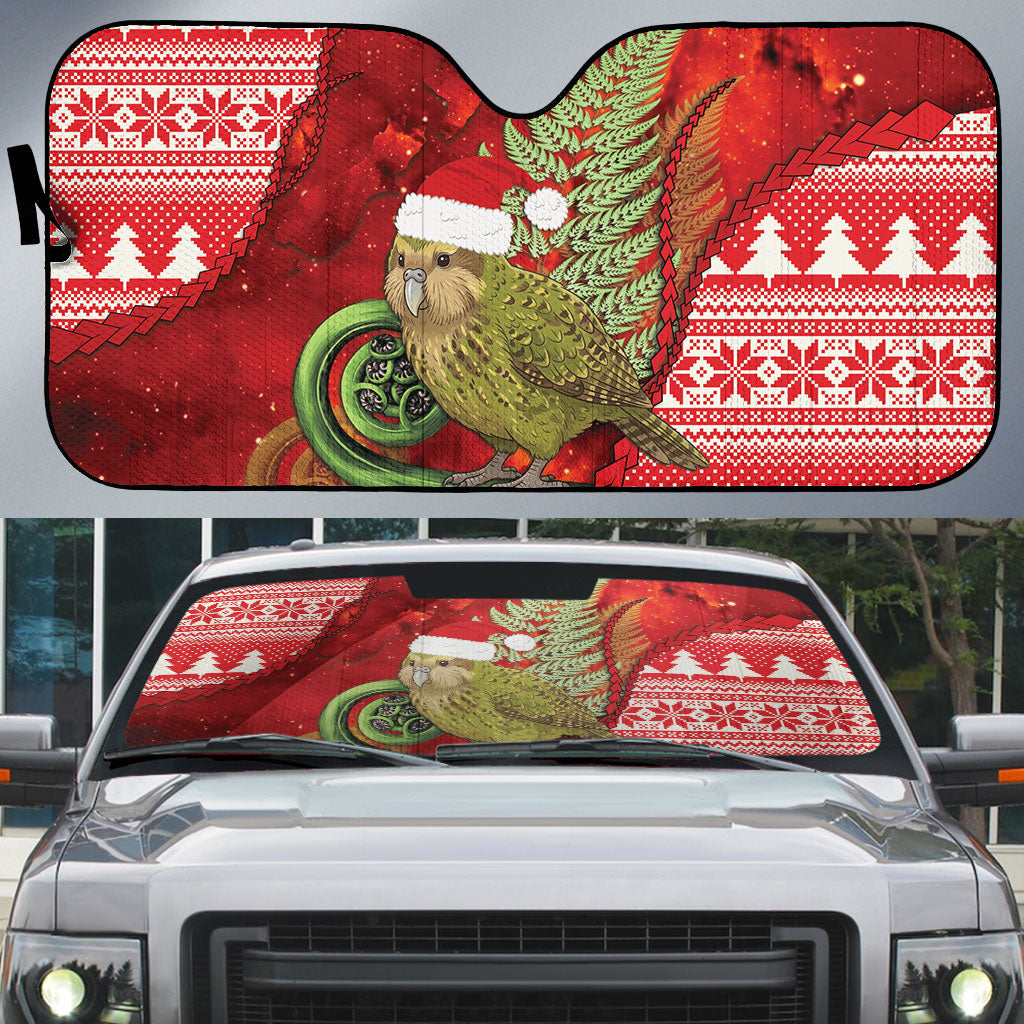New Zealand Kakapo Christmas In July Auto Sun Shade Silver Fern Santa Xmas Red Color