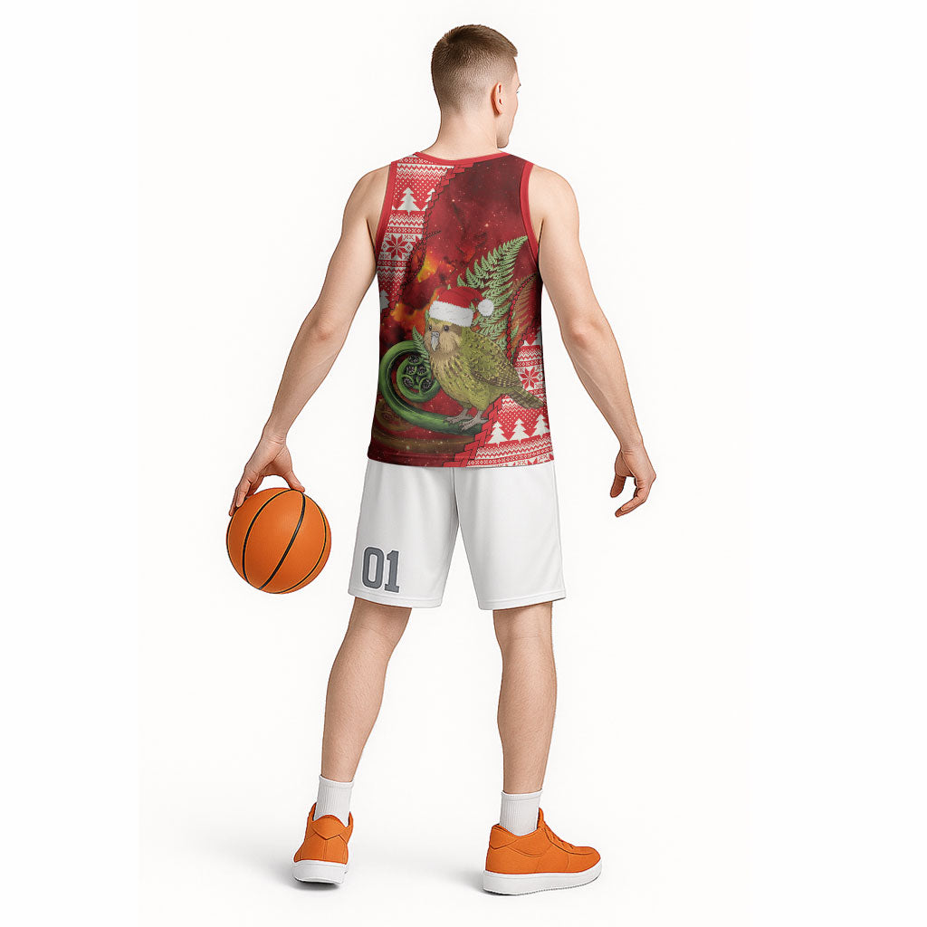 New Zealand Kakapo Christmas In July Basketball Jersey Silver Fern Santa Xmas Red Color
