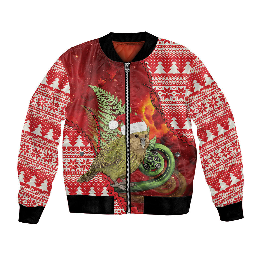 New Zealand Kakapo Christmas In July Bomber Jacket Silver Fern Santa Xmas Red Color