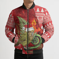 New Zealand Kakapo Christmas In July Bomber Puffer Jacket Silver Fern Santa Xmas Red Color