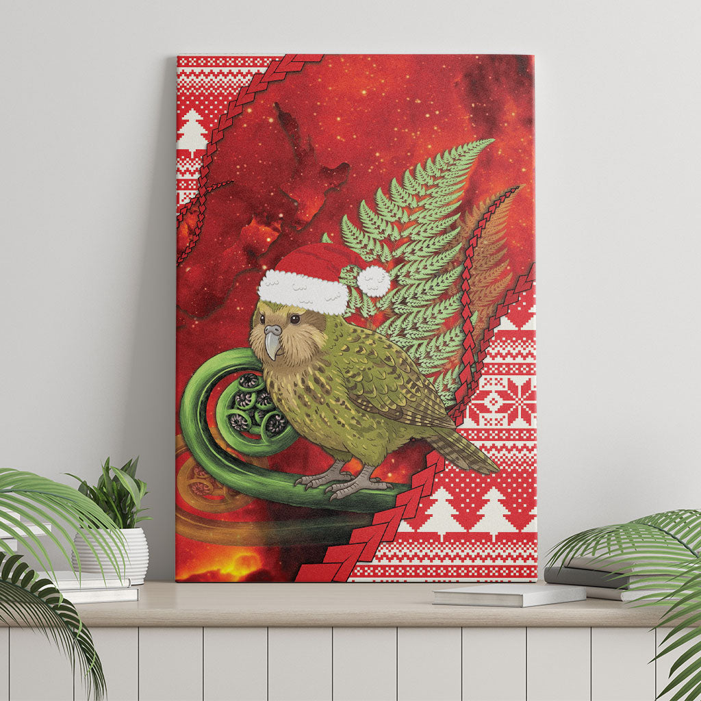 New Zealand Kakapo Christmas In July Canvas Wall Art Silver Fern Santa Xmas Red Color