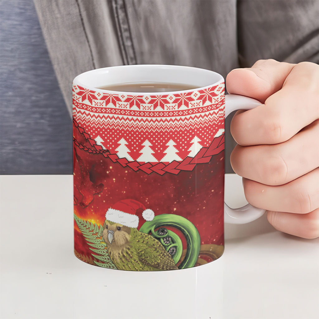 New Zealand Kakapo Christmas In July Ceramic Mug Silver Fern Santa Xmas Red Color