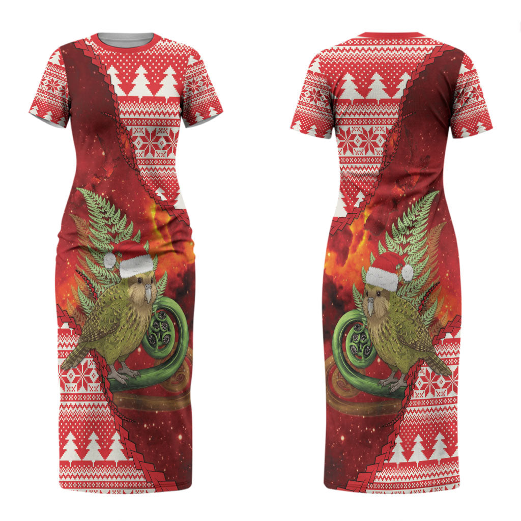New Zealand Kakapo Christmas In July Couples Matching Short Sleeve Bodycon Dress and Hawaiian Shirt Silver Fern Santa Xmas Red Color LT22 - Polynesian Pride