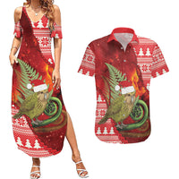 New Zealand Kakapo Christmas In July Couples Matching Summer Maxi Dress and Hawaiian Shirt Silver Fern Santa Xmas Red Color