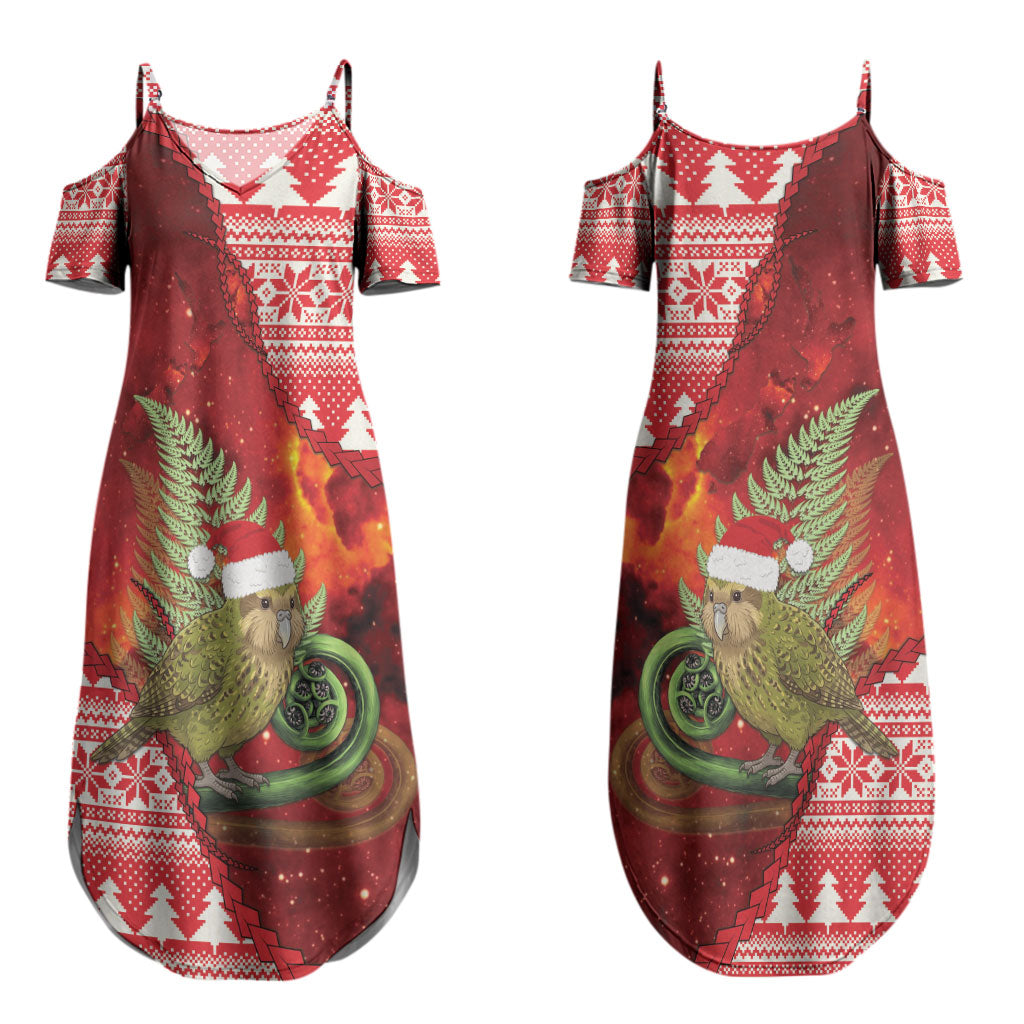 New Zealand Kakapo Christmas In July Couples Matching Summer Maxi Dress and Hawaiian Shirt Silver Fern Santa Xmas Red Color LT22 - Polynesian Pride