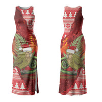 New Zealand Kakapo Christmas In July Couples Matching Tank Maxi Dress and Long Sleeve Button Shirt Silver Fern Santa Xmas Red Color LT22 - Polynesian Pride