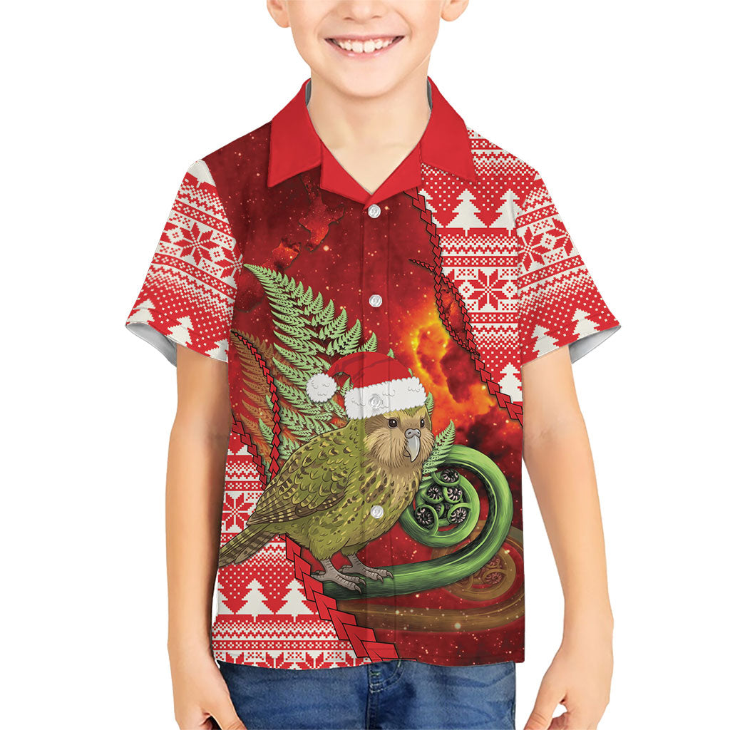 New Zealand Kakapo Christmas In July Family Matching Long Sleeve Bodycon Dress and Hawaiian Shirt Silver Fern Santa Xmas Red Color