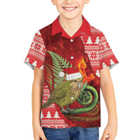New Zealand Kakapo Christmas In July Family Matching Off Shoulder Maxi Dress and Hawaiian Shirt Silver Fern Santa Xmas Red Color