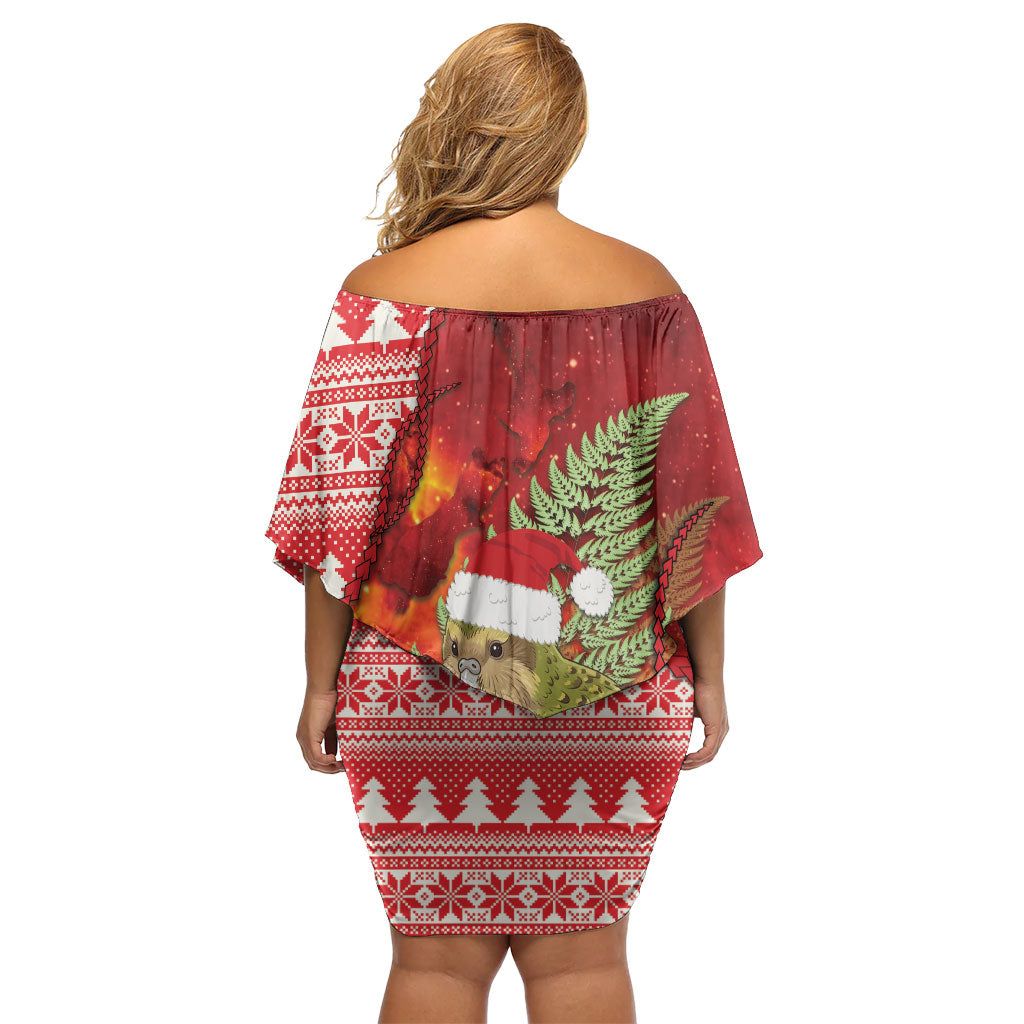 New Zealand Kakapo Christmas In July Family Matching Off Shoulder Short Dress and Hawaiian Shirt Silver Fern Santa Xmas Red Color