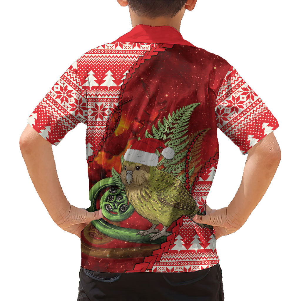 New Zealand Kakapo Christmas In July Family Matching Puletasi and Hawaiian Shirt Silver Fern Santa Xmas Red Color