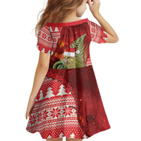 New Zealand Kakapo Christmas In July Family Matching Short Sleeve Bodycon Dress and Hawaiian Shirt Silver Fern Santa Xmas Red Color