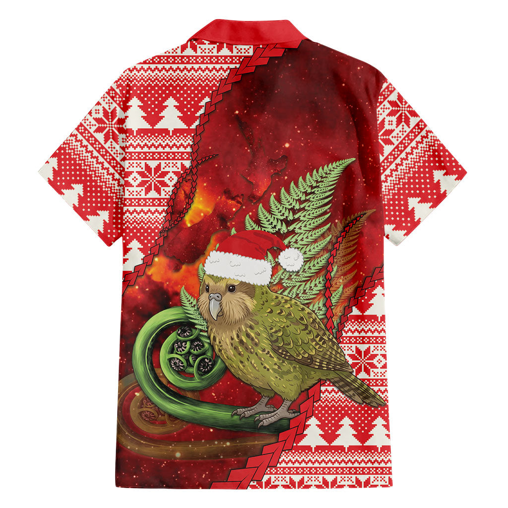 New Zealand Kakapo Christmas In July Family Matching Short Sleeve Bodycon Dress and Hawaiian Shirt Silver Fern Santa Xmas Red Color