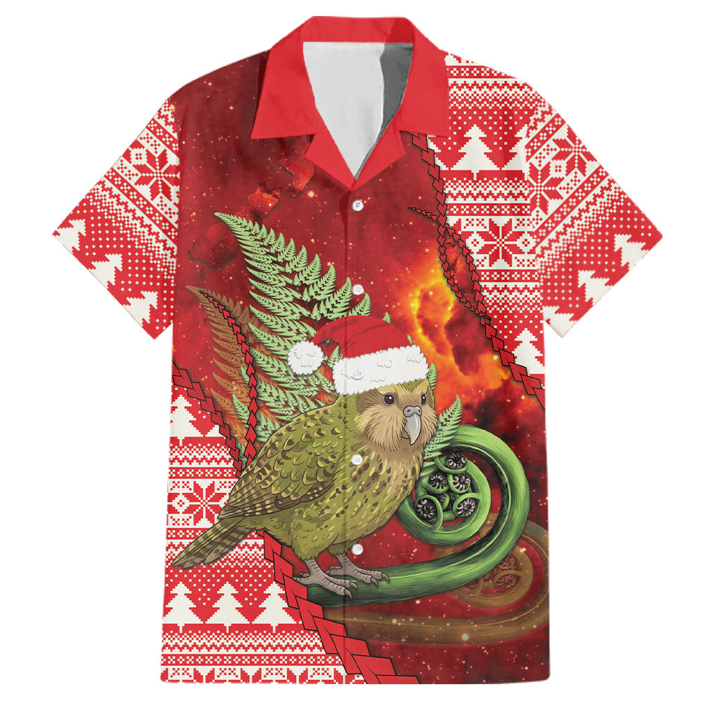 New Zealand Kakapo Christmas In July Family Matching Summer Maxi Dress and Hawaiian Shirt Silver Fern Santa Xmas Red Color