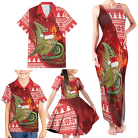 New Zealand Kakapo Christmas In July Family Matching Tank Maxi Dress and Hawaiian Shirt Silver Fern Santa Xmas Red Color