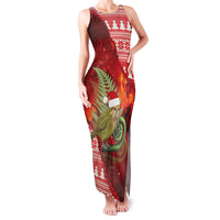 New Zealand Kakapo Christmas In July Family Matching Tank Maxi Dress and Hawaiian Shirt Silver Fern Santa Xmas Red Color