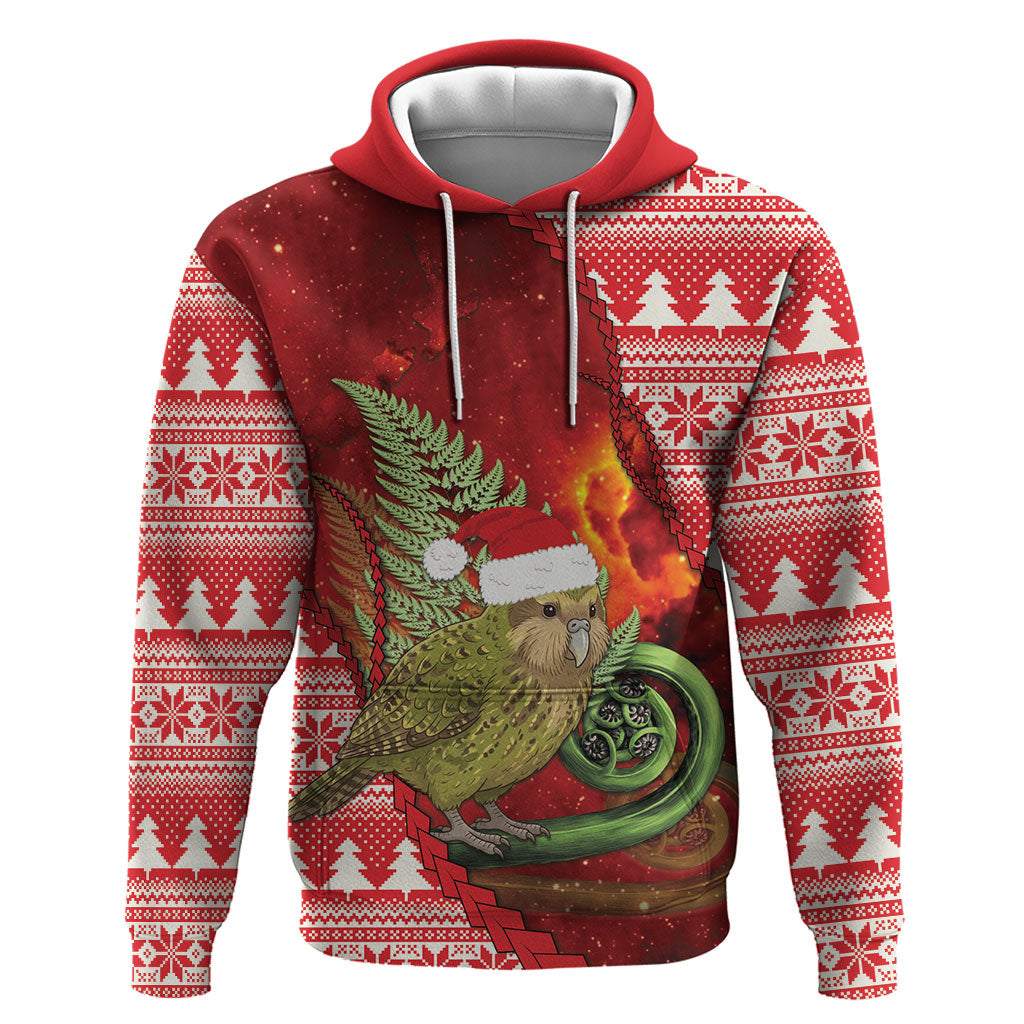 New Zealand Kakapo Christmas In July Hoodie Silver Fern Santa Xmas Red Color