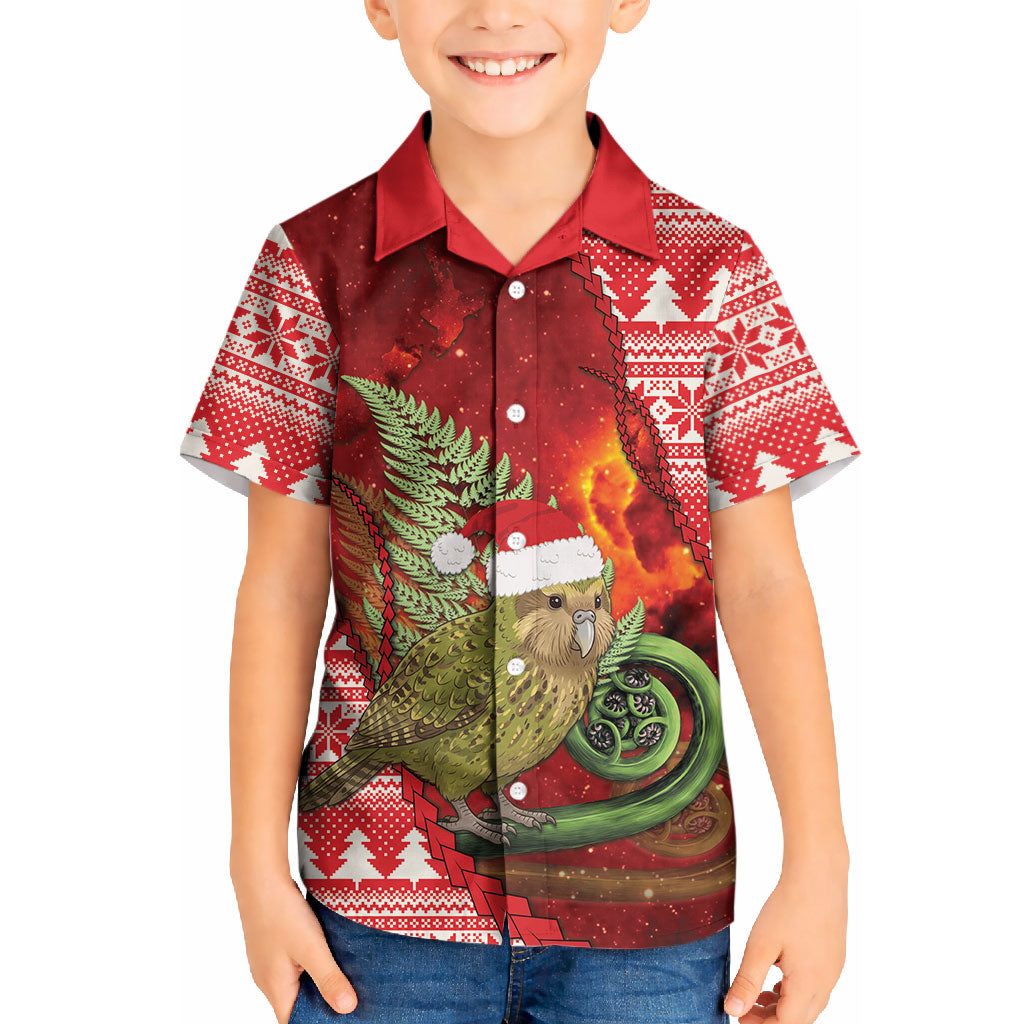 New Zealand Kakapo Christmas In July Kid Hawaiian Shirt Silver Fern Santa Xmas Red Color LT22 Kid Red - Polynesian Pride