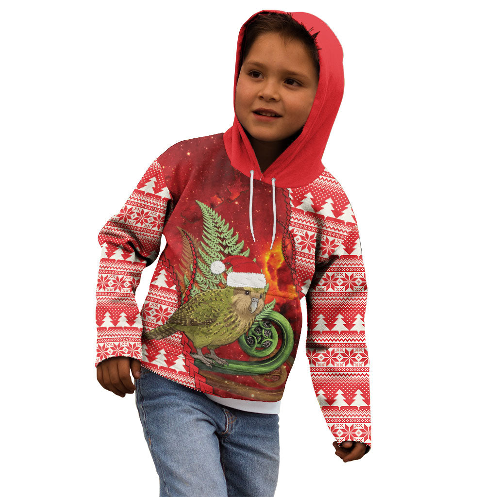New Zealand Kakapo Christmas In July Kid Hoodie Silver Fern Santa Xmas Red Color