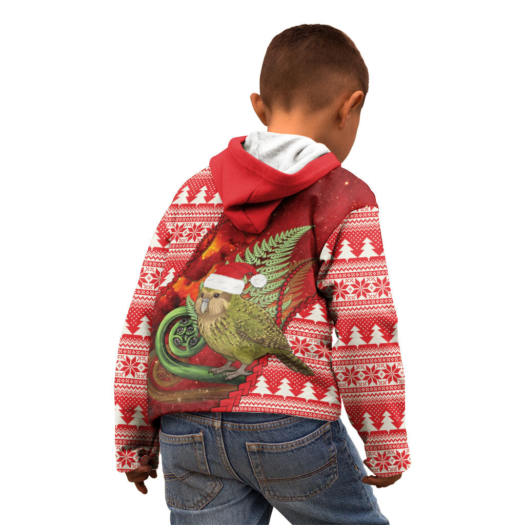New Zealand Kakapo Christmas In July Kid Hoodie Silver Fern Santa Xmas Red Color