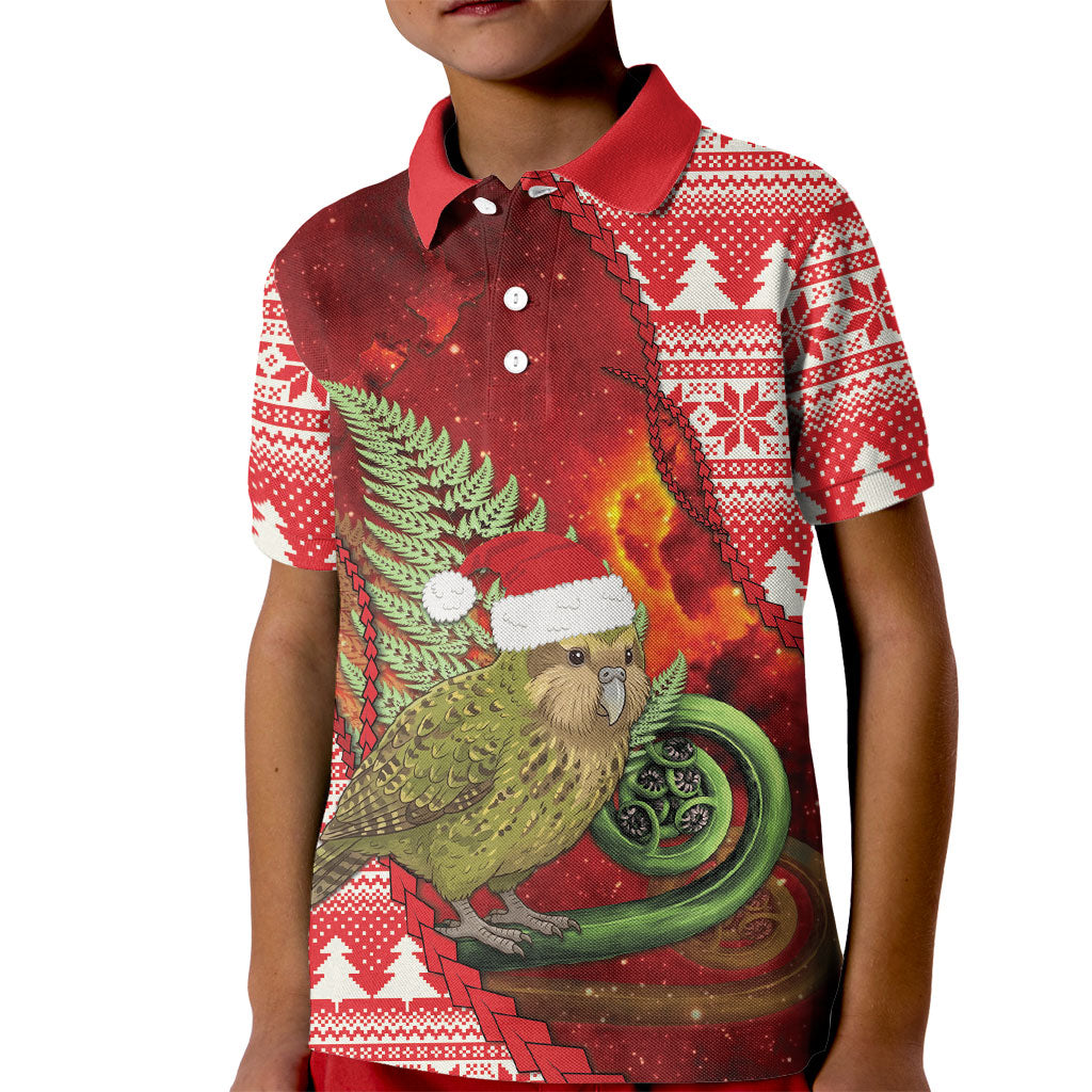 New Zealand Kakapo Christmas In July Kid Polo Shirt Silver Fern Santa Xmas Red Color