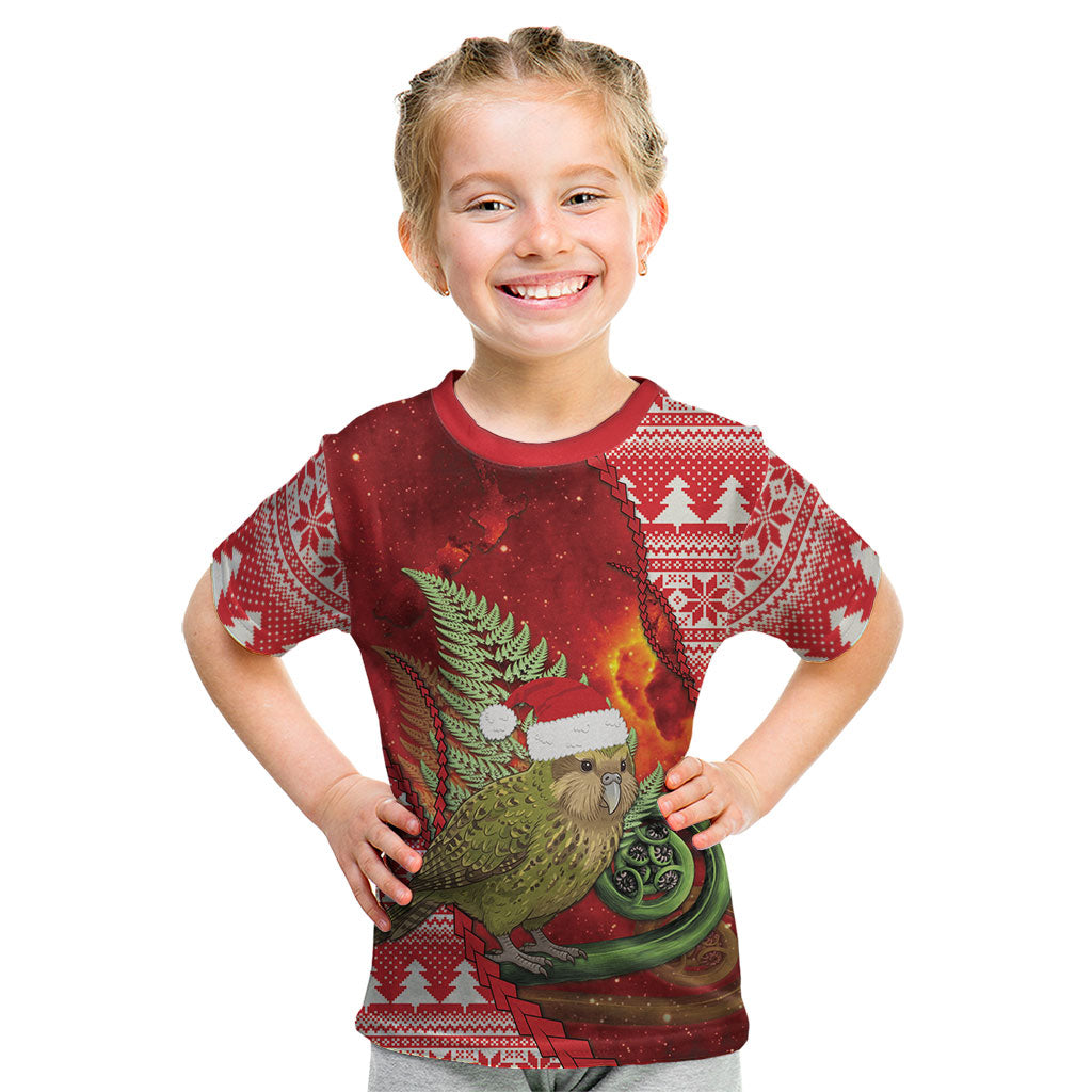 New Zealand Kakapo Christmas In July Kid T Shirt Silver Fern Santa Xmas Red Color