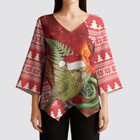New Zealand Kakapo Christmas In July Kimono Sleeve Blouse Silver Fern Santa Xmas Red Color
