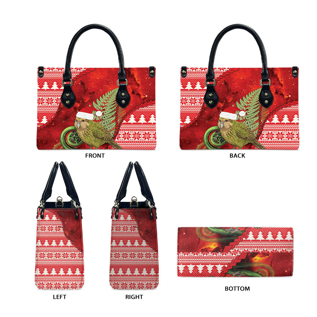 New Zealand Kakapo Christmas In July Leather Bag Silver Fern Santa Xmas Red Color