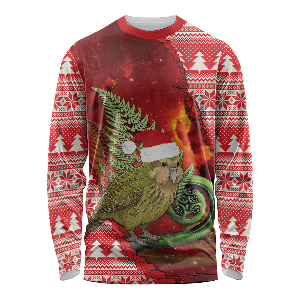 New Zealand Kakapo Christmas In July Long Sleeve Shirt Silver Fern Santa Xmas Red Color