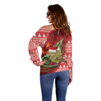 New Zealand Kakapo Christmas In July Off Shoulder Sweater Silver Fern Santa Xmas Red Color