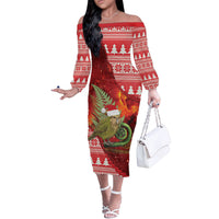 New Zealand Kakapo Christmas In July Off The Shoulder Long Sleeve Dress Silver Fern Santa Xmas Red Color