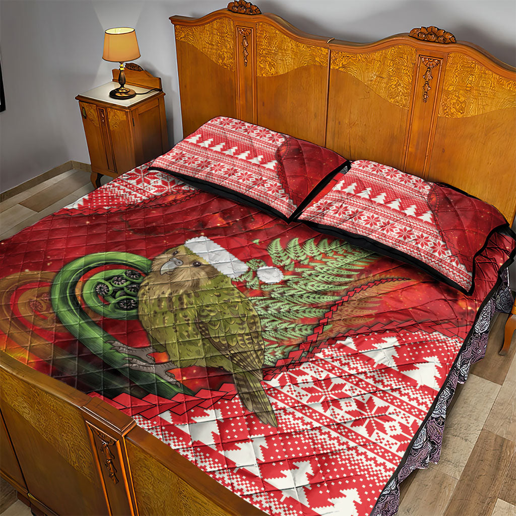 New Zealand Kakapo Christmas In July Quilt Bed Set Silver Fern Santa Xmas Red Color