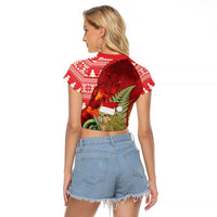 New Zealand Kakapo Christmas In July Raglan Cropped T Shirt Silver Fern Santa Xmas Red Color