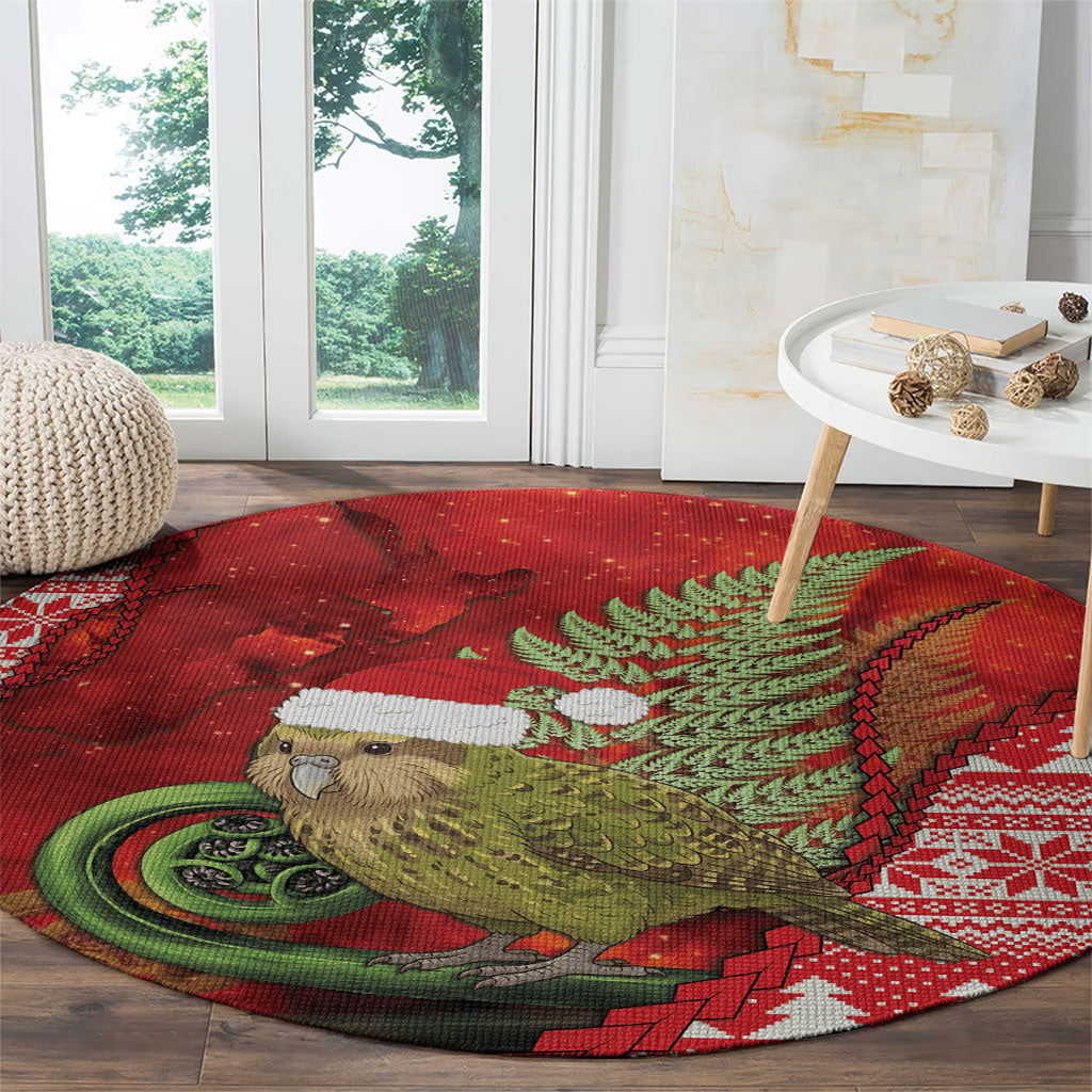 New Zealand Kakapo Christmas In July Round Carpet Silver Fern Santa Xmas Red Color