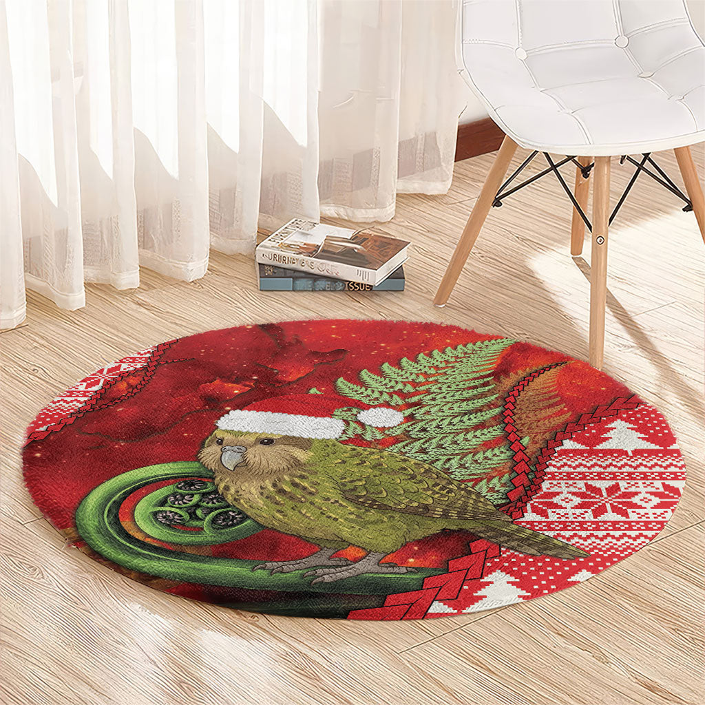 New Zealand Kakapo Christmas In July Round Carpet Silver Fern Santa Xmas Red Color
