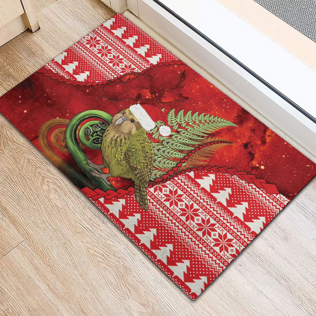 New Zealand Kakapo Christmas In July Rubber Doormat Silver Fern Santa Xmas Red Color