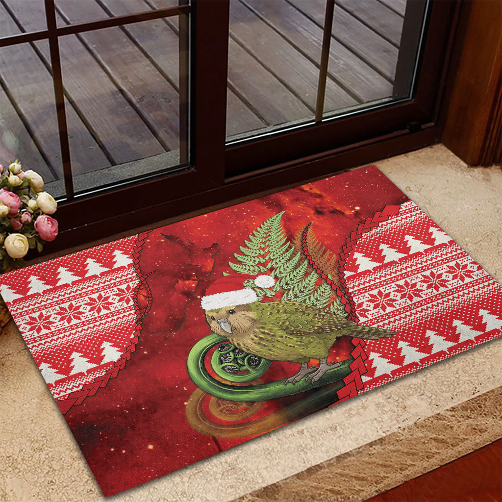 New Zealand Kakapo Christmas In July Rubber Doormat Silver Fern Santa Xmas Red Color