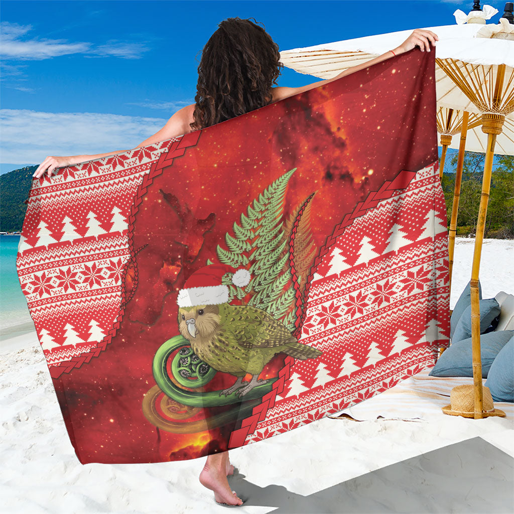 New Zealand Kakapo Christmas In July Sarong Silver Fern Santa Xmas Red Color