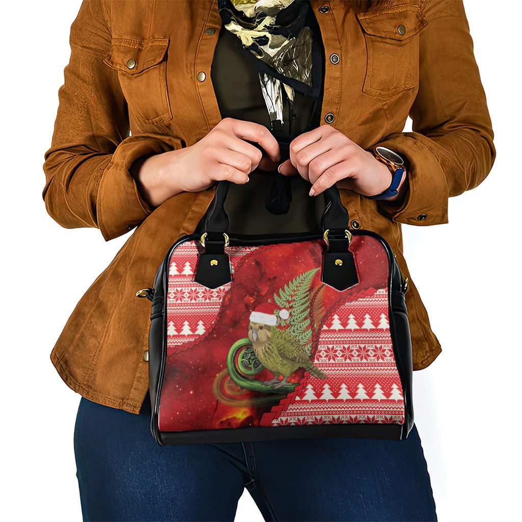 New Zealand Kakapo Christmas In July Shoulder Handbag Silver Fern Santa Xmas Red Color