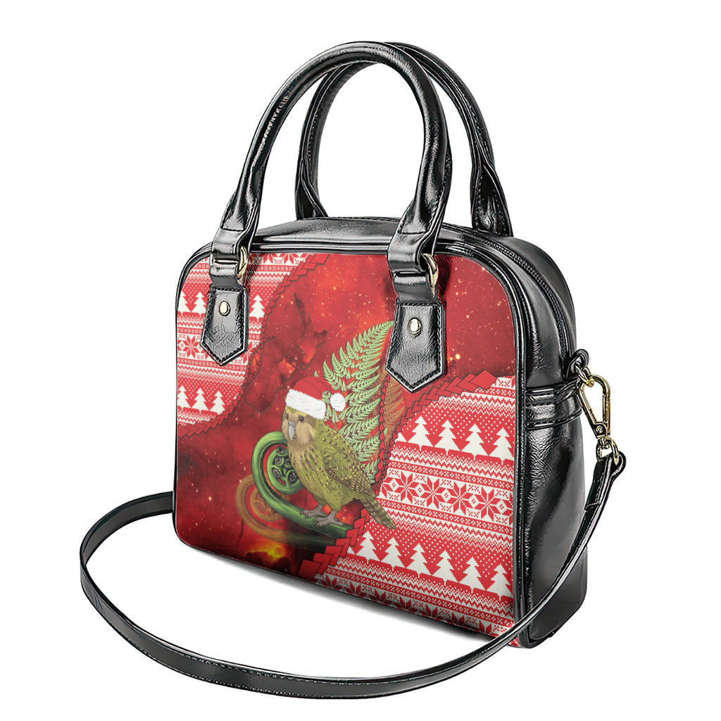 New Zealand Kakapo Christmas In July Shoulder Handbag Silver Fern Santa Xmas Red Color
