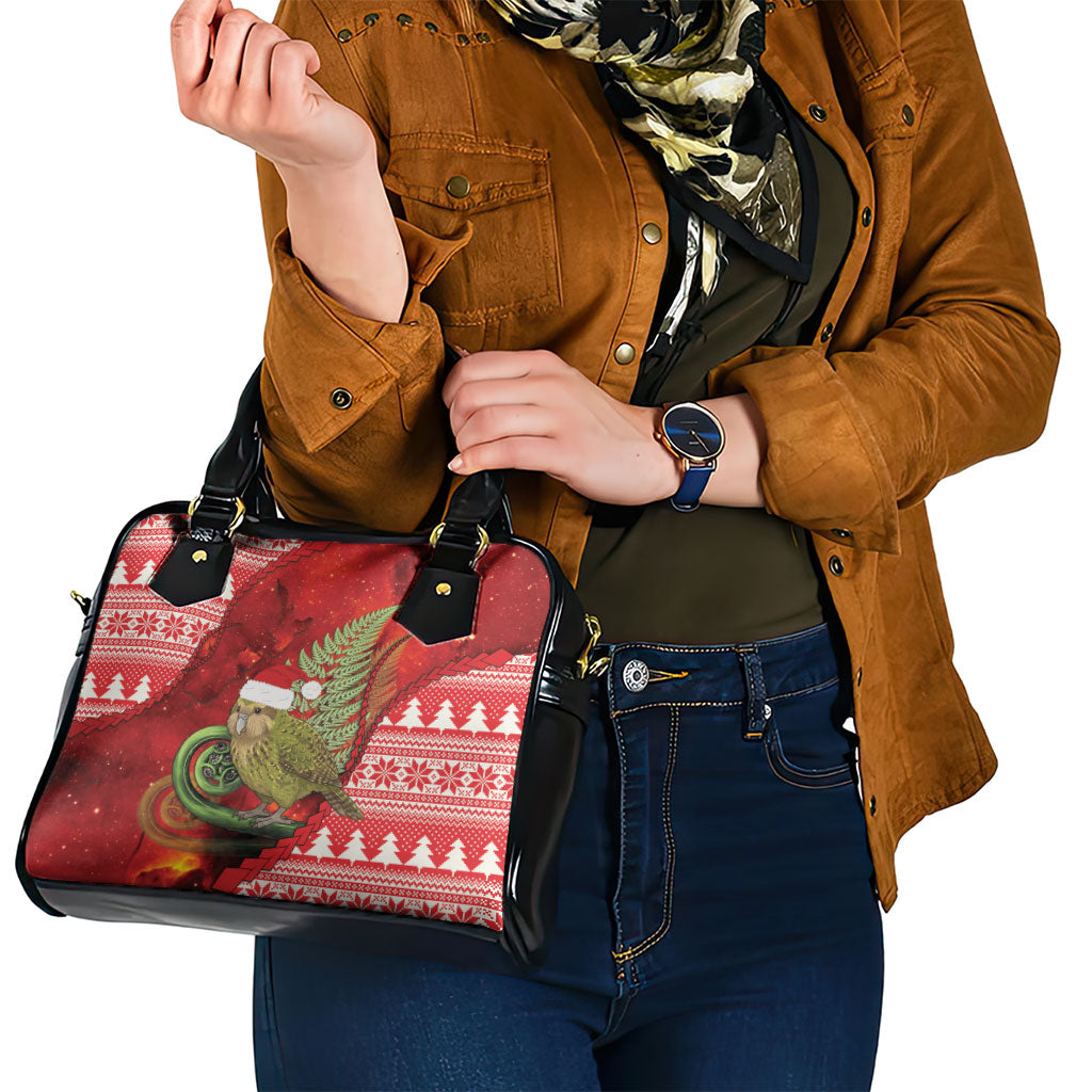 New Zealand Kakapo Christmas In July Shoulder Handbag Silver Fern Santa Xmas Red Color