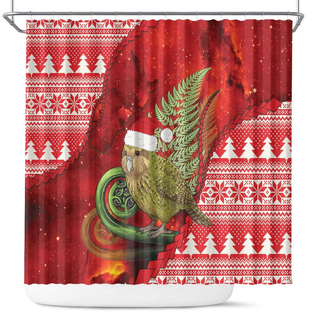 New Zealand Kakapo Christmas In July Shower Curtain Silver Fern Santa Xmas Red Color