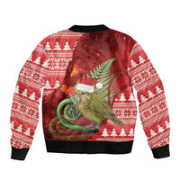 New Zealand Kakapo Christmas In July Sleeve Zip Bomber Jacket Silver Fern Santa Xmas Red Color