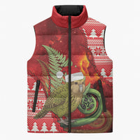 New Zealand Kakapo Christmas In July Sleeveless Puffer Jacket Silver Fern Santa Xmas Red Color