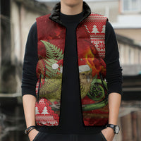 New Zealand Kakapo Christmas In July Sleeveless Puffer Jacket Silver Fern Santa Xmas Red Color