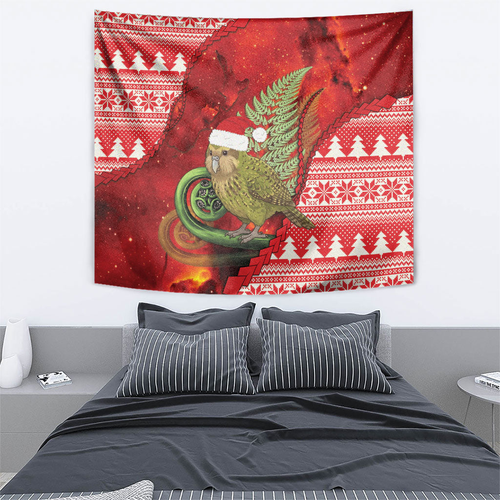 New Zealand Kakapo Christmas In July Tapestry Silver Fern Santa Xmas Red Color