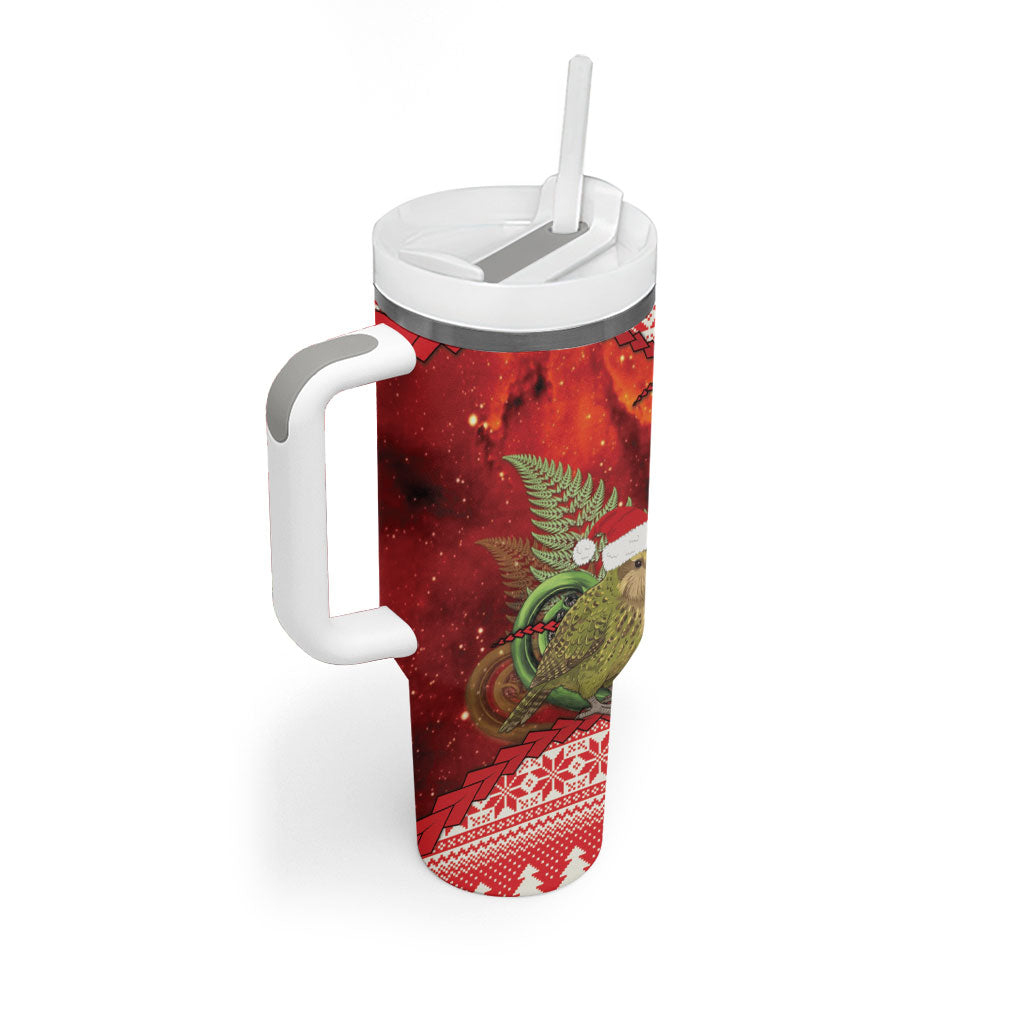New Zealand Kakapo Christmas In July Tumbler With Handle Silver Fern Santa Xmas Red Color